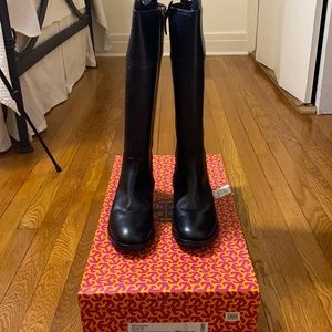 Tory Burch Kieran Black Leather Riding Boots